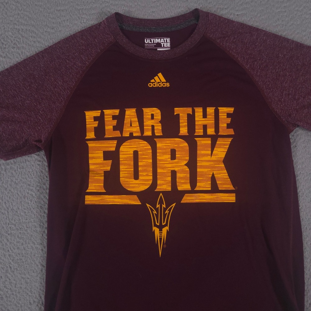 Adidas Shirt Mens L Maroon Fear The Fork ASU Sun Devils Climalite‎ Ultimate NCAA